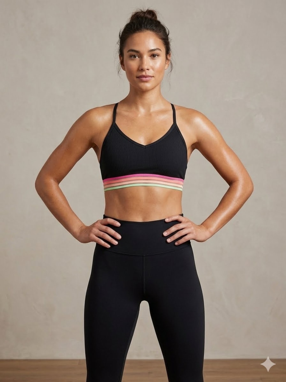 Victoria's Secret PINK Ribbed Sports Bra Neon Mesh Stripe Band Black